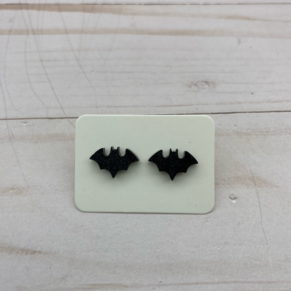 Black Glittery Bat Earrings